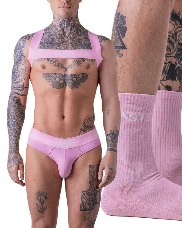 TASTE | Candy Pink Briefs, Harness & Socks Set