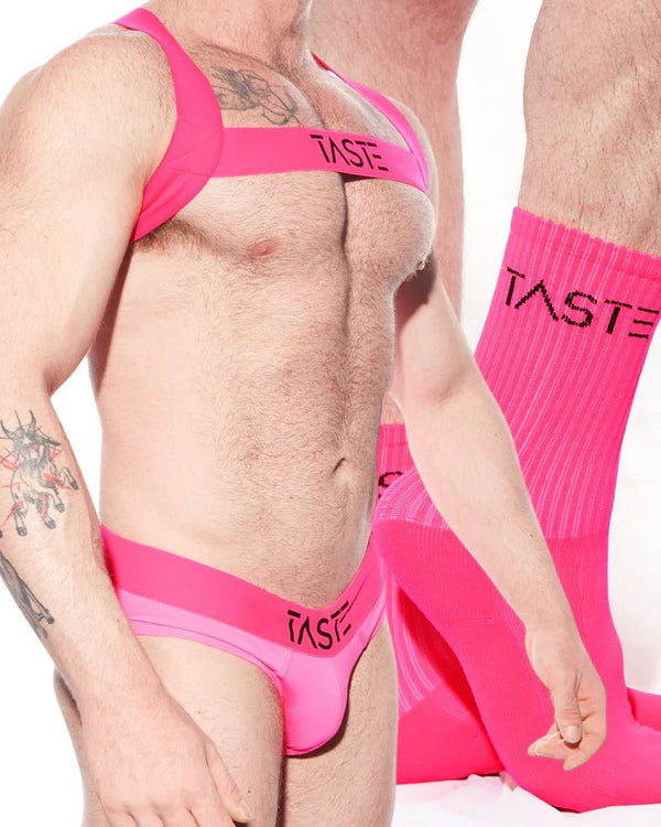 TASTE Neon Pink Briefs, Harness & Socks Set