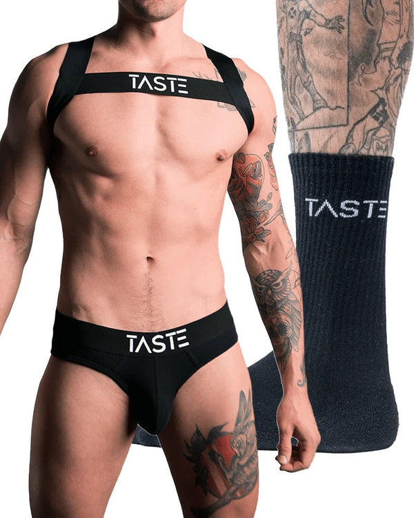 TASTE | Signature Black Briefs, Harness & Socks Set