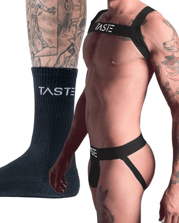 TASTE | Signature Black Jockstrap, Harness & Socks Set