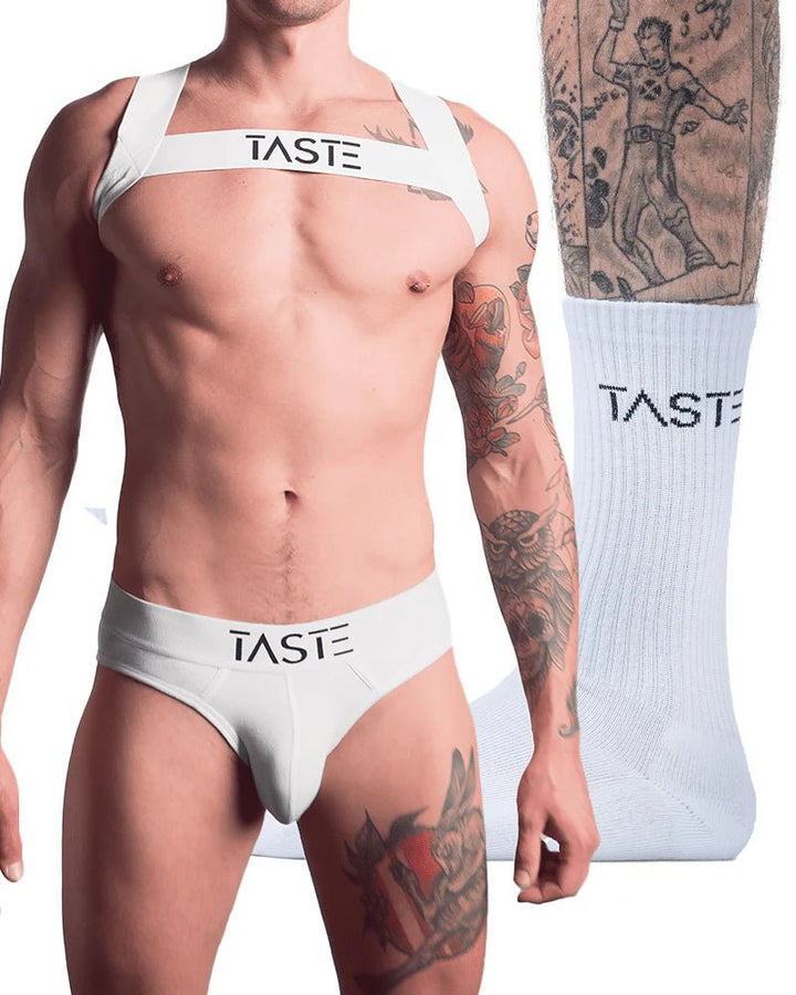 TASTE | Signature White Briefs, Harness & Socks Set